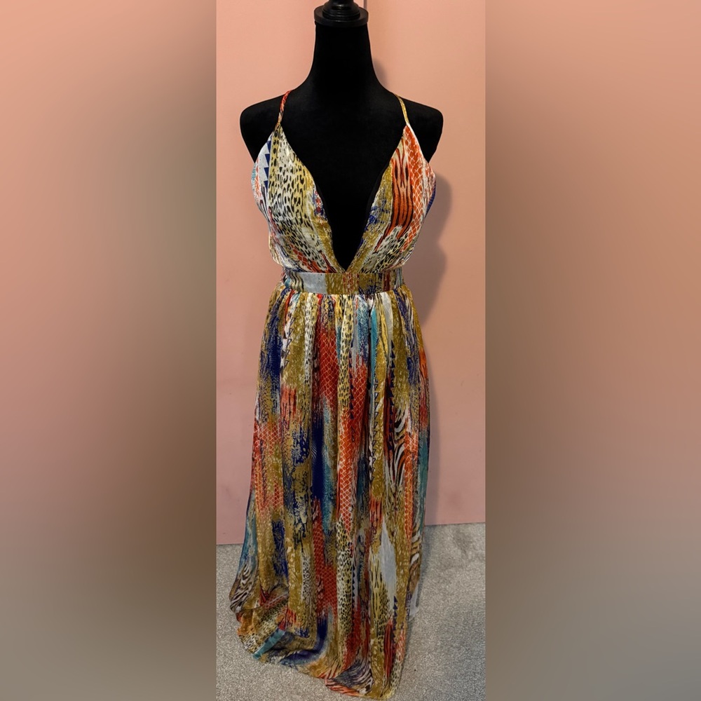 Revamped Vibrant Maxi Dress with V-Neck